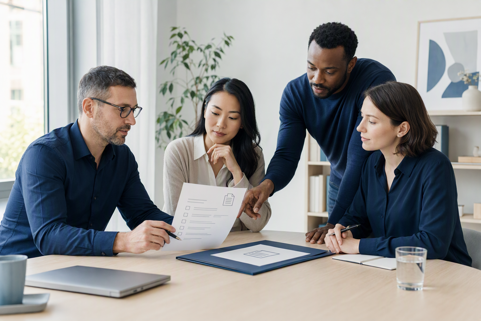 Business team reviewing a structured contract request form